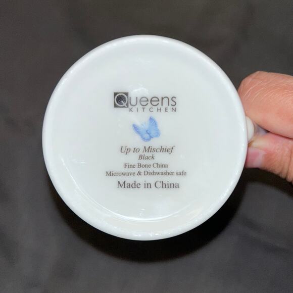 Queens Kitchen “Up To Mischief" Black & Ginger Bone China Cat Coffee Cup NWOT - Picture 6 of 8